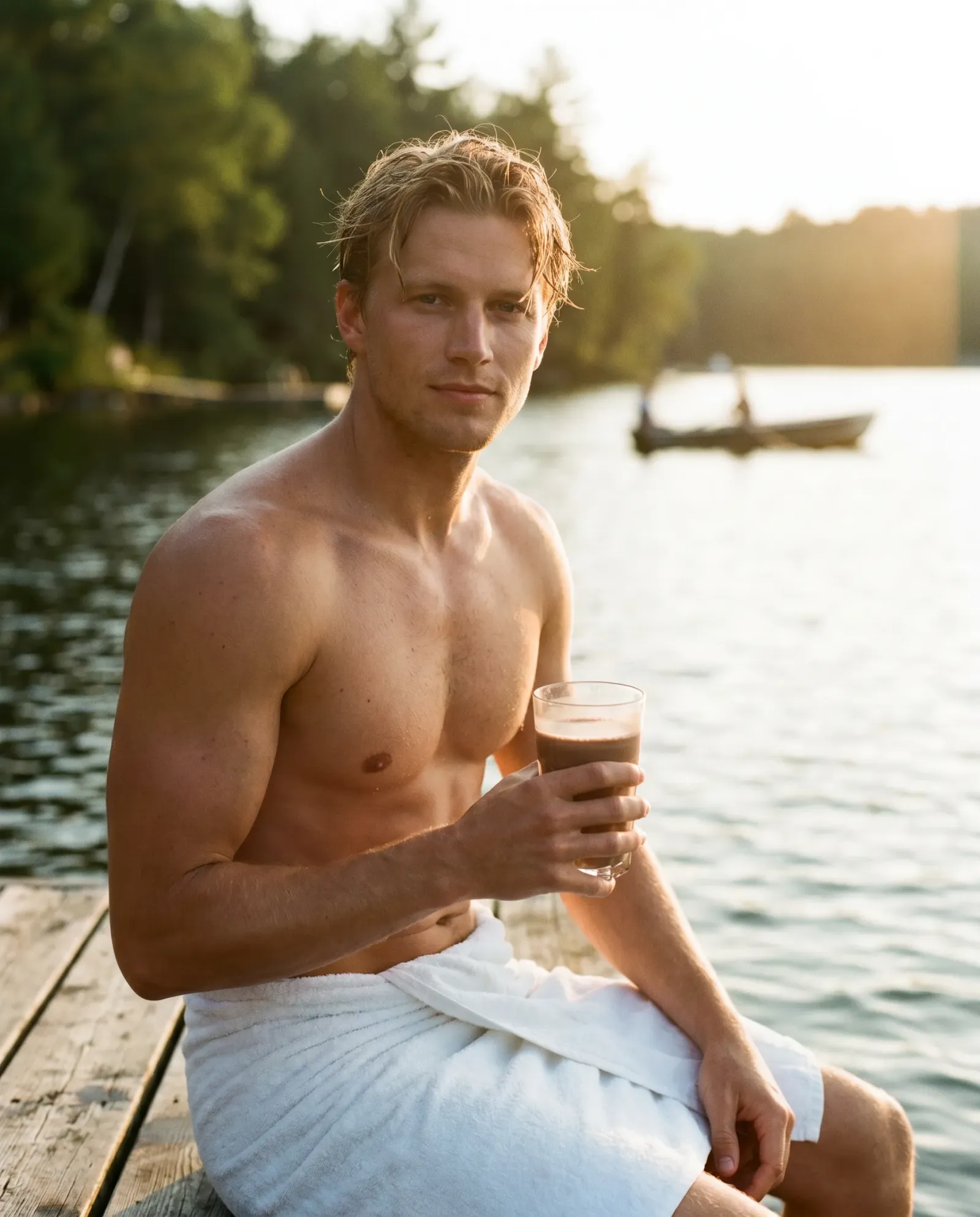 A creative in a soft robe cradling a warm cup of Thunder Honey Daylight cacao in the calm morning focus window before the workday
