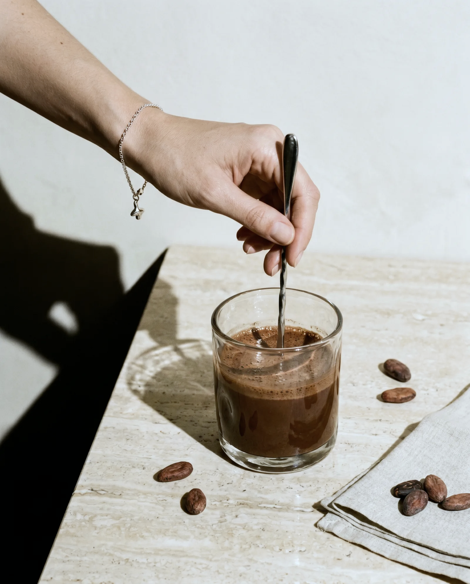 Stirring the Thunder Honey cacao until smooth