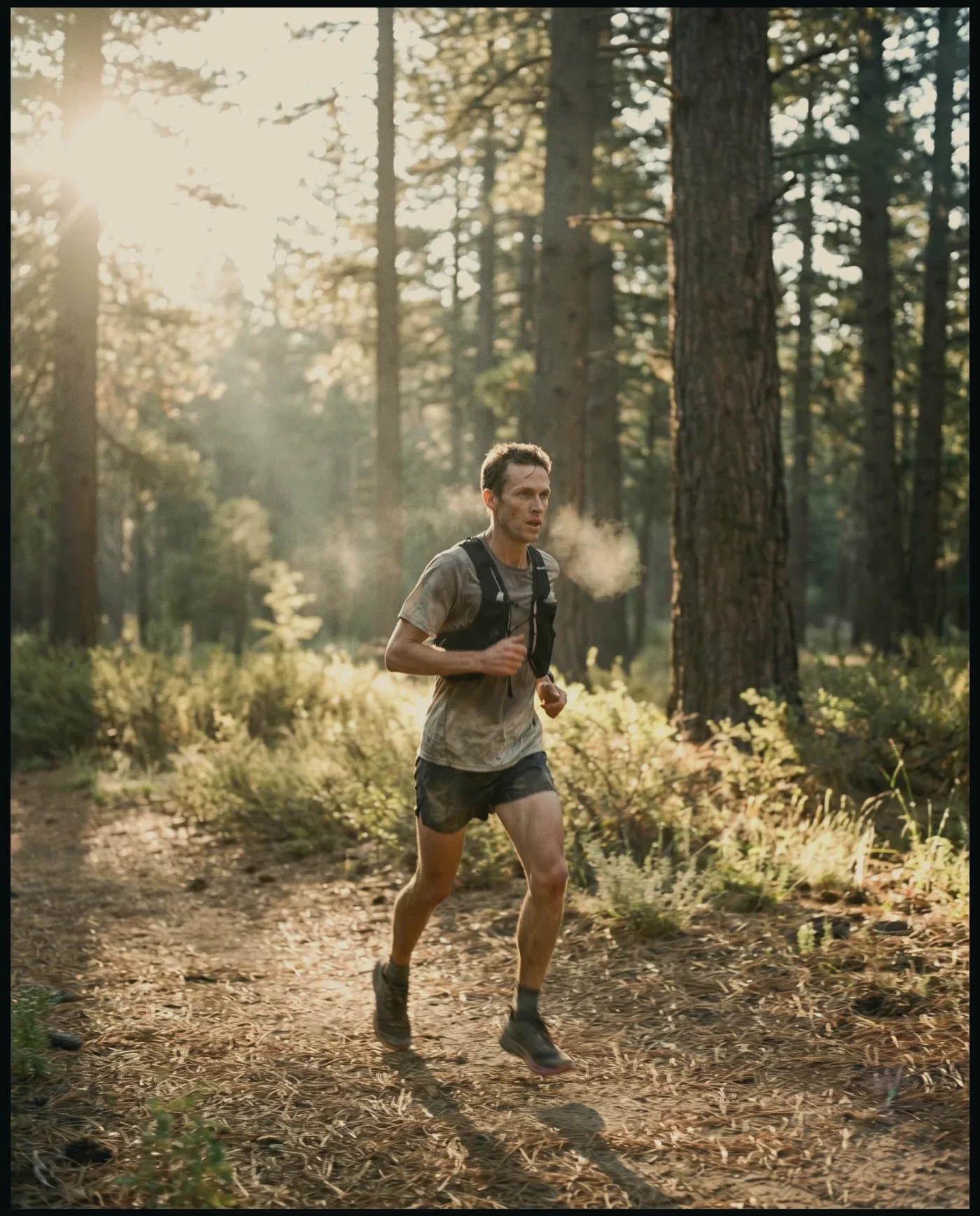 Runner with calm, lasting energy at golden hour