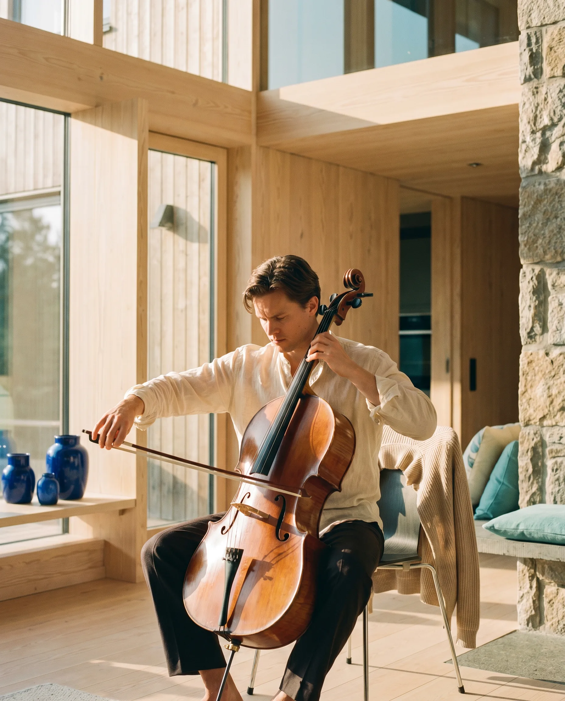 A musician completely absorbed in playing, an image of flow