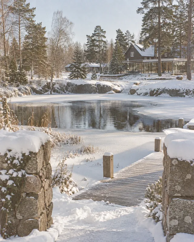 The lake at the edge of the club, half frozen in winter