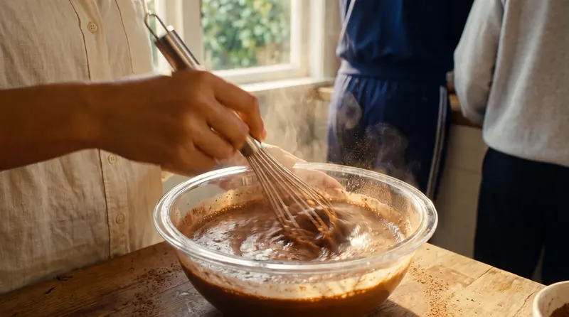 Whisking the morning drink in a glass bowl