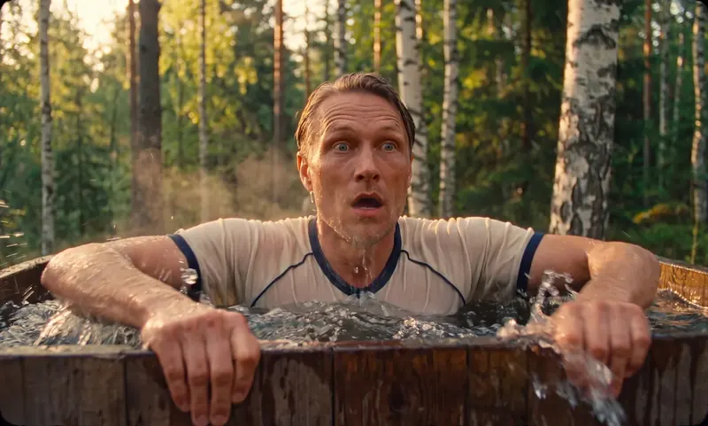 A cold plunge barrel out in the forest