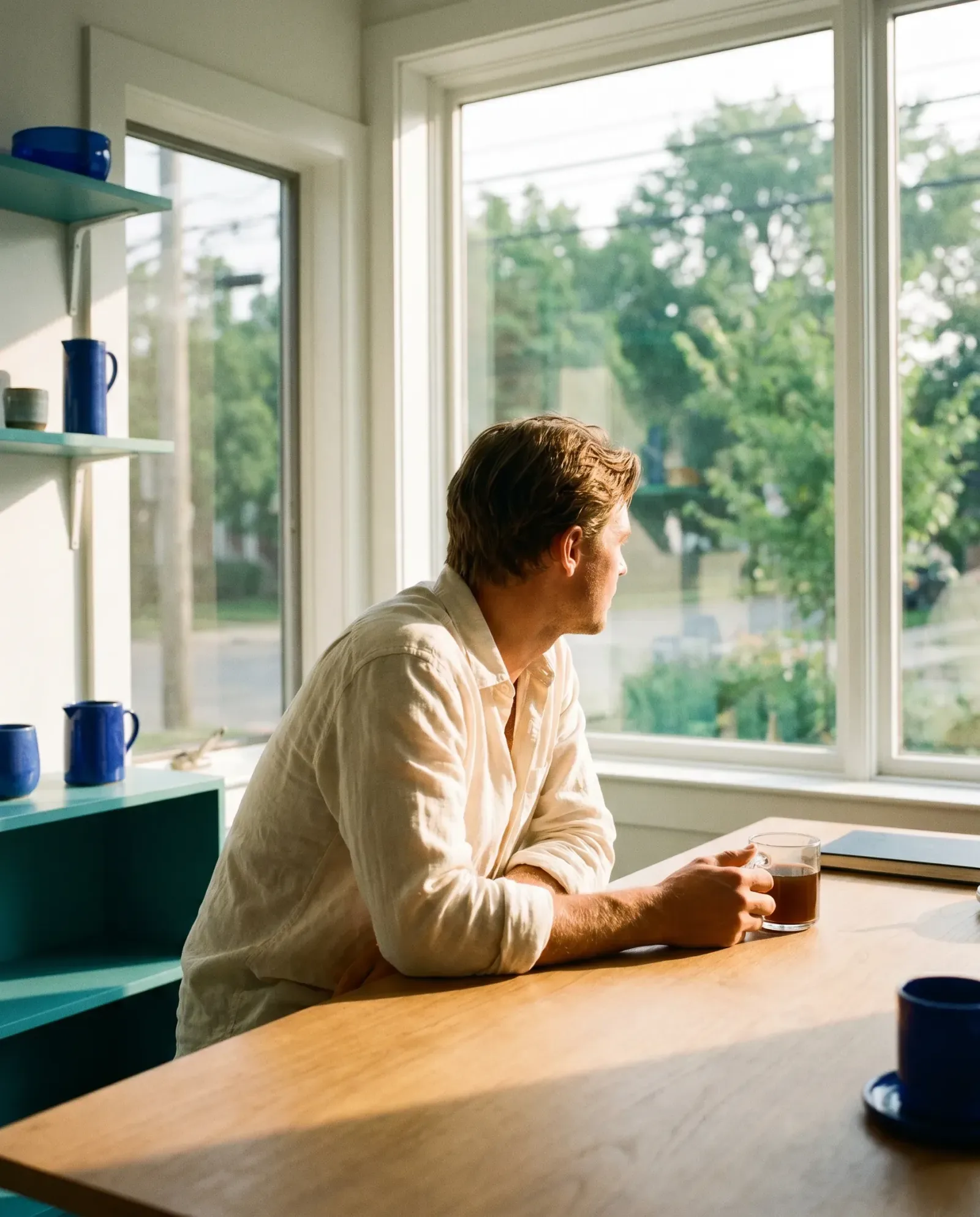 A founder's desk with the first warm cup of Thunder Honey Daylight cacao, the no-added-caffeine swap that replaces a costly supplement rack