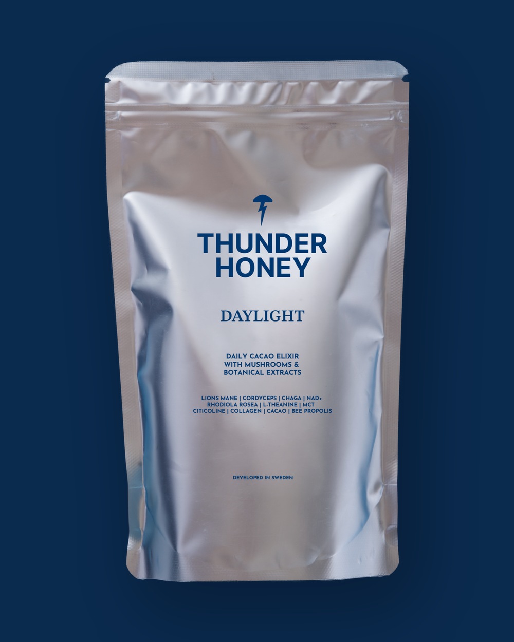 The Thunder Honey Daylight pouch, its ingredient list visible